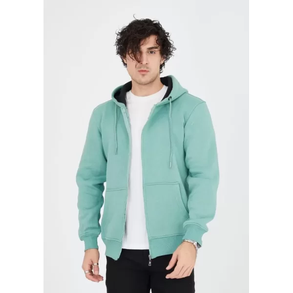 Unisex Tam Fermuarlı Kapşonlu  SweatShirt - Mint Yeşili