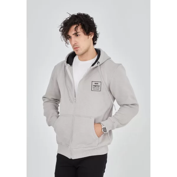 Unisex Tam Fermuarlı Kapşonlu Özel Tasarım SweatShirt - Boyama Gri