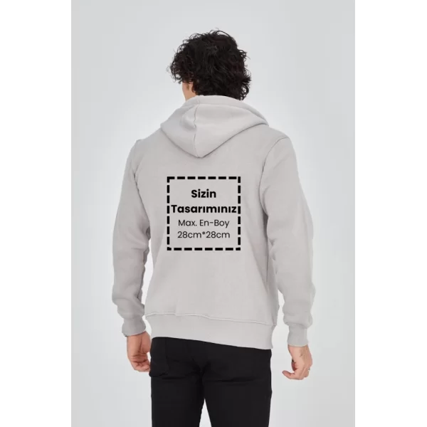 Unisex Tam Fermuarlı Kapşonlu Özel Tasarım SweatShirt - Boyama Gri