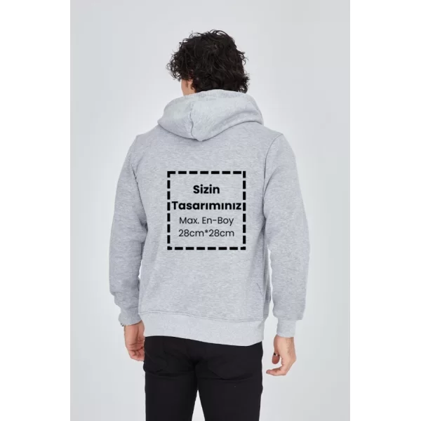 Unisex Tam Fermuarlı Kapşonlu Özel Tasarım SweatShirt - Gri