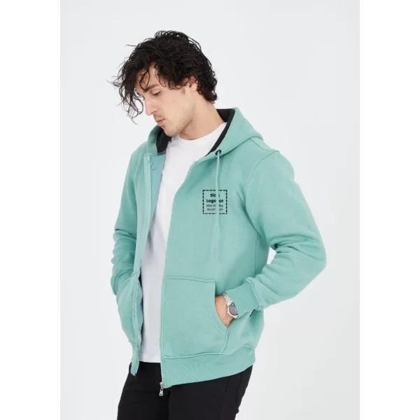 Unisex Tam Fermuarlı Kapşonlu Özel Tasarım SweatShirt - Mint Yeşili