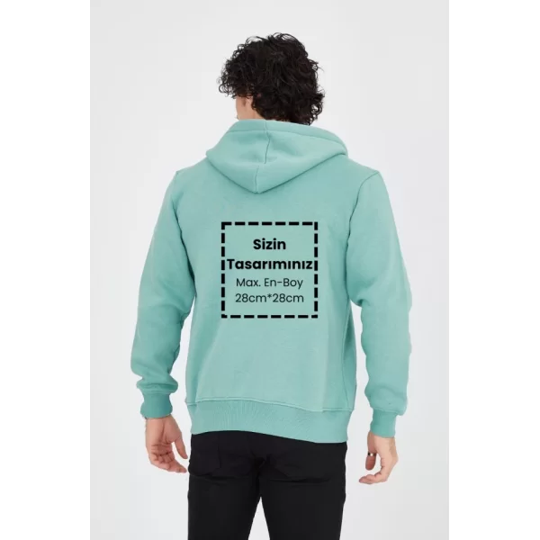 Unisex Tam Fermuarlı Kapşonlu Özel Tasarım SweatShirt - Mint Yeşili