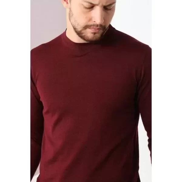 Unisex Uzun Kol Biskilet Yaka Dokuma Triko - Bordo