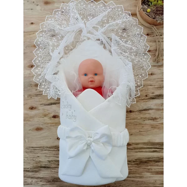 Yenidoğan Sahra Lucky Baby Nakışlı Kundak Bebek Battaniyesi