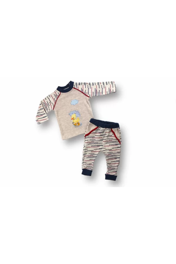 Luz&Pos 0-3 3-6 6-9 Ay Şemsiyeli Ördek Nakışlı Uzun Kollu Sweatli 2li Kız-erkek Bebek Takımı Mavi