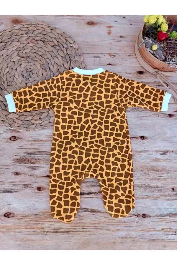 Luz&Pos 0-3 3-6 Ay Boy Fermuar Zürafa Nakışlı Kız Erkek Bebek Tulum Sarı