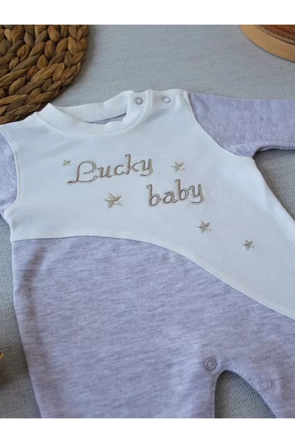 Luz&Pos 0-3 3-6 Ay Lucky Baby Nakışlı Es Çizgi Boy Şapkalı Erkek Bebek Tulumu Kahvemelanj