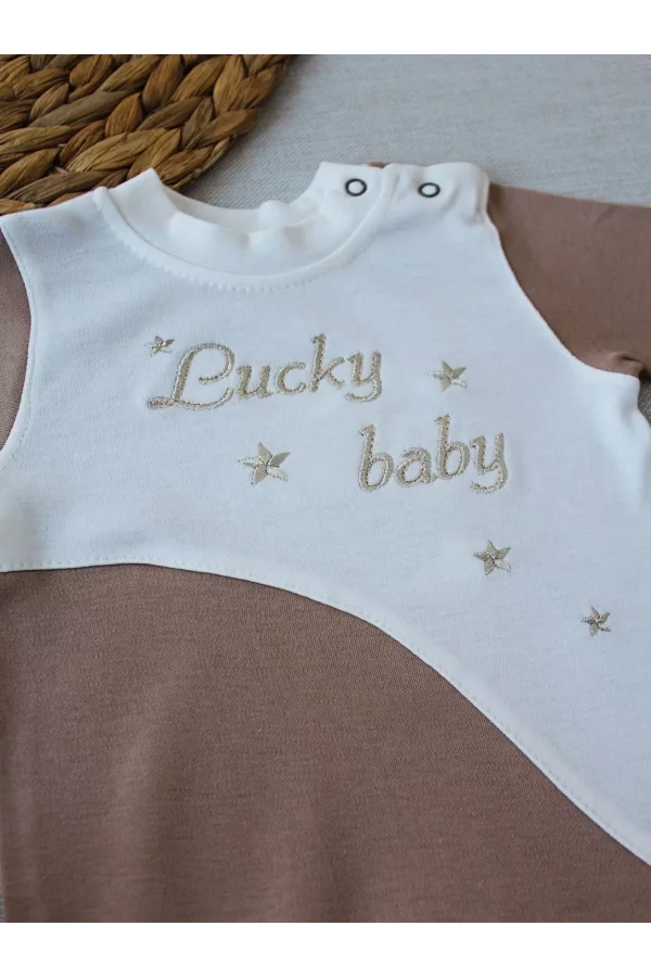 Luz&Pos 0-3 3-6 Ay Lucky Baby Nakışlı Es Çizgi Boy Şapkalı Erkek Bebek Tulumu Kahverengi