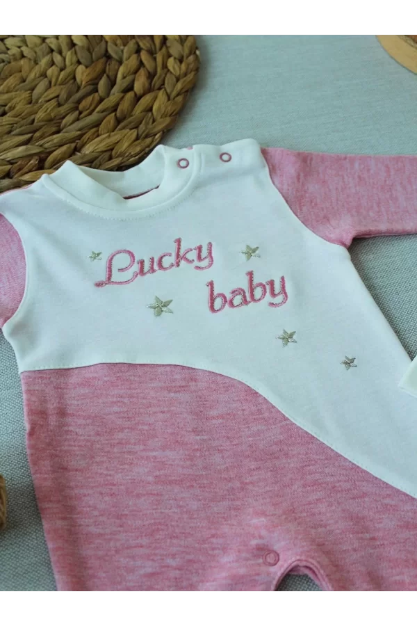 Luz&Pos 0-3 3-6 Ay Lucky Baby Nakışlı Es Çizgi Boy Şapkalı Kız Bebek Tulumu Pembe