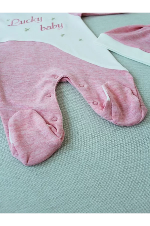 Luz&Pos 0-3 3-6 Ay Lucky Baby Nakışlı Es Çizgi Boy Şapkalı Kız Bebek Tulumu Pembe