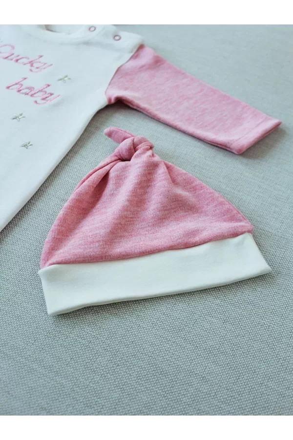 Luz&Pos 0-3 3-6 Ay Lucky Baby Nakışlı Es Çizgi Boy Şapkalı Kız Bebek Tulumu Pembe