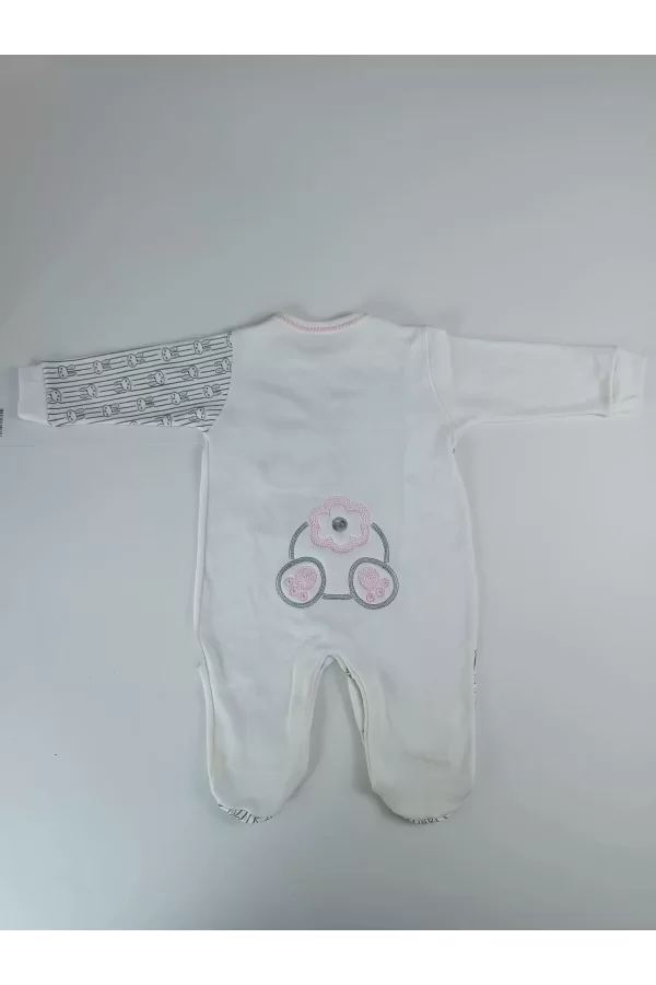 Luz&Pos 0-3 3-6 Ay Minik Tavşan Nakışlı Boydan Çıtçıt Kapamalı Kız Erkek Bebek Tulumu Ekru