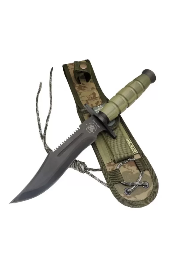 0698 Haki Komando Bıçağı 30cm -  Testere Detaylı, Oluklu, Kılıflı
