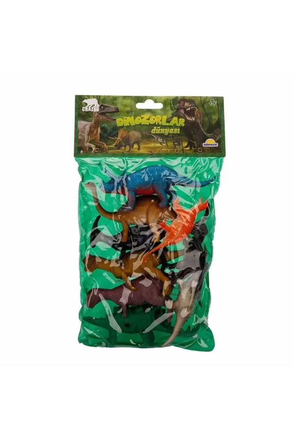 0714 Dinozorların Dünyası Poşetli 9lu Hayvan Oyun Seti -sunman