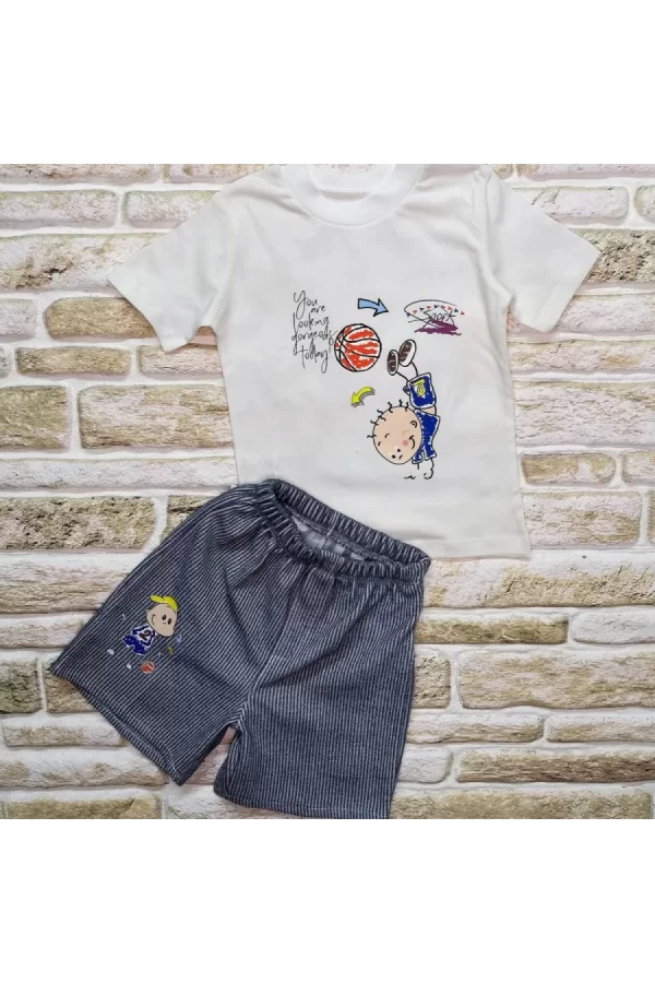 Luz&Pos 1-2-3 Yaş Topçu Erkek Çocuk Baskılı Şortlu Kısa Kollu Tişört 2li Erkek Bebek Takımı Lacivert