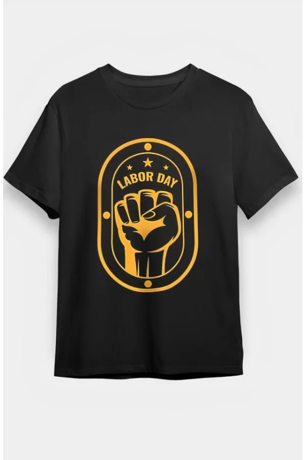 1 Mayıs Emekçilerimiz İçin Özel Tasarım LABOR DAY Baskılı T-shirt - Siyah