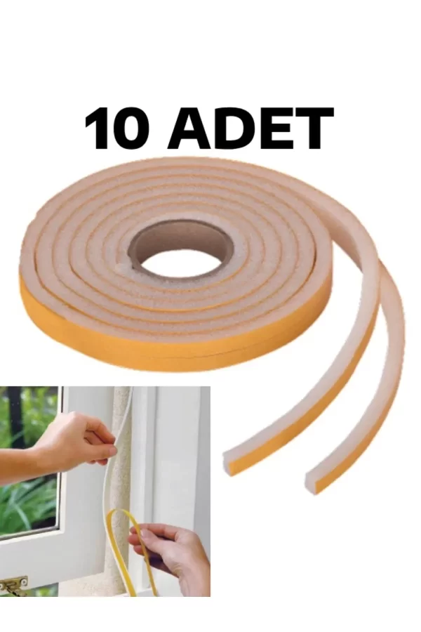10 Adet Kapı Pencere Isı Yalıtım Süngeri Yapışkanlı Pencere Rüzgar Bandı 18mm X 2,5 Mt