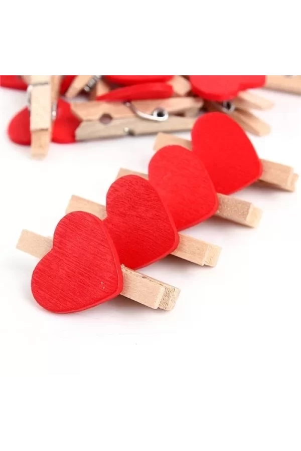 10lu Kalp Şekilli Ahşap Mandallar 3.5cm (10lu Set-10 Paket)