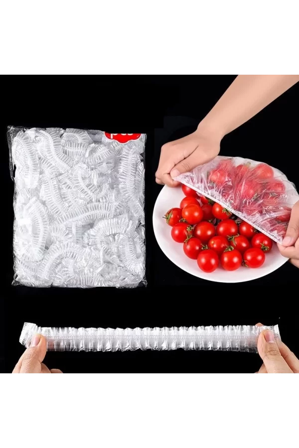100 Adet Lastikli Tazeliği Koruyan Tencere Ve Tabak Bonesi  Esnek Strech Kapak