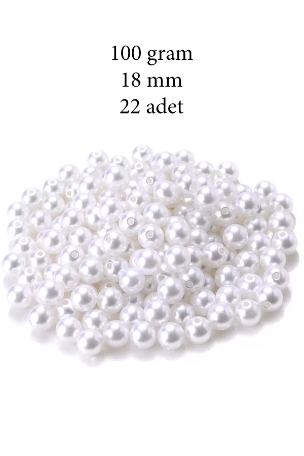 100 gram 18mm Beyaz Renk Plastik İnci Boncuk Çanta ve Takı Yapım Boncuğu (~22 adet)