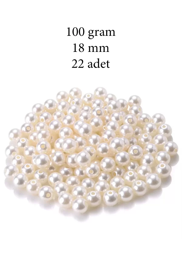 100 gram 18mm Krem Renk Plastik İnci Boncuk Çanta ve Takı Yapım Boncuğu (~22 adet)