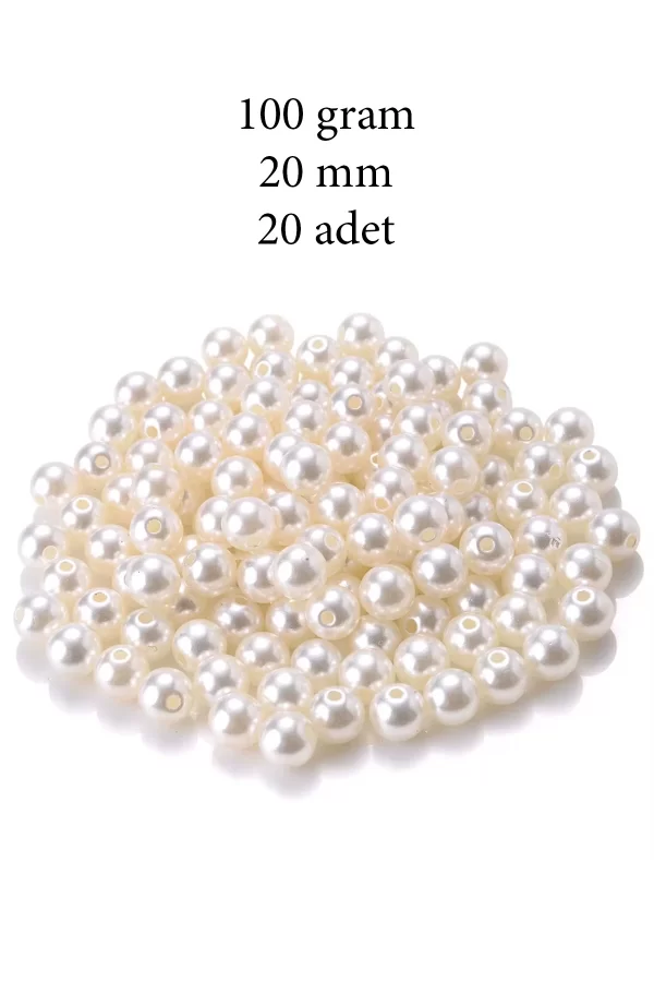 100 gram 20mm Krem Renk Plastik İnci Boncuk Çanta ve Takı Yapım Boncuğu (~20 adet)