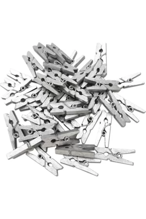 100lü Gümüş Ahşap Mandal 2.5cm (10lu Paket-1000 Adet)