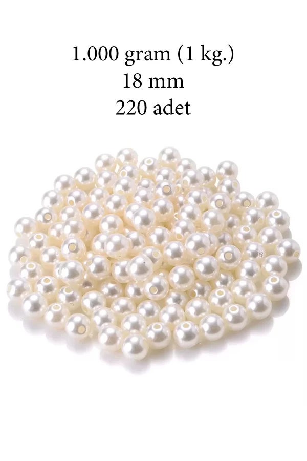 1.000 gram (1 kg.) 18mm Krem Renk Plastik İnci Boncuk Çanta ve Takı Yapım Boncuğu (~220 adet)