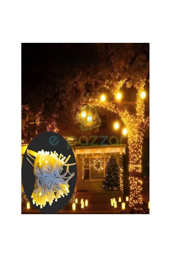 10m 100 Led IP65 Dış Mekan Led Işık Beyaz Kablo