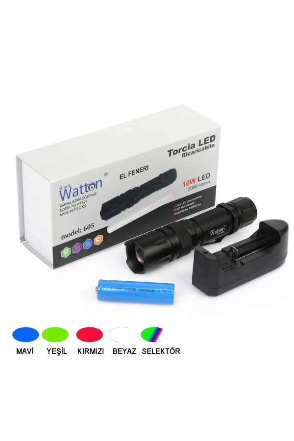 10w 2000 Lümen 4 Renk Güçlü El Feneri  Wt-605