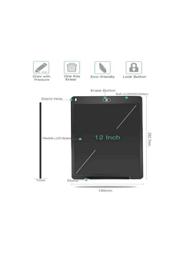 12 Inc Renkli Lcd Grafik Dijital Kalemli Çizim Tableti Yazı Tahta Not Yazma Eğitim Tableti Kırmızı