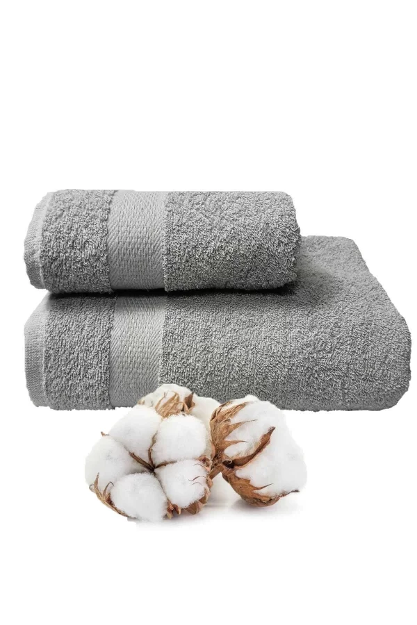 2 li Banyo Havlu Takımı &#37;100 Pamuklu Dry Açık Gri