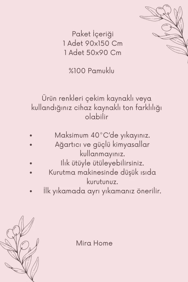 2 Parça &#37;100 Pamuklu Banyo Havlu Seti Sultan Bej