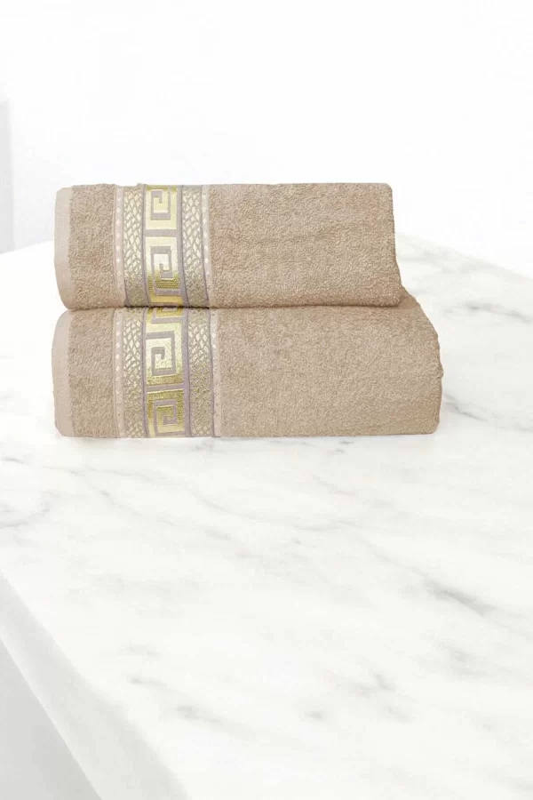 2 Parça Elysium Premium Banyo Havlu Seti  &#37;100 Pamuk 70x140 Cm Bej