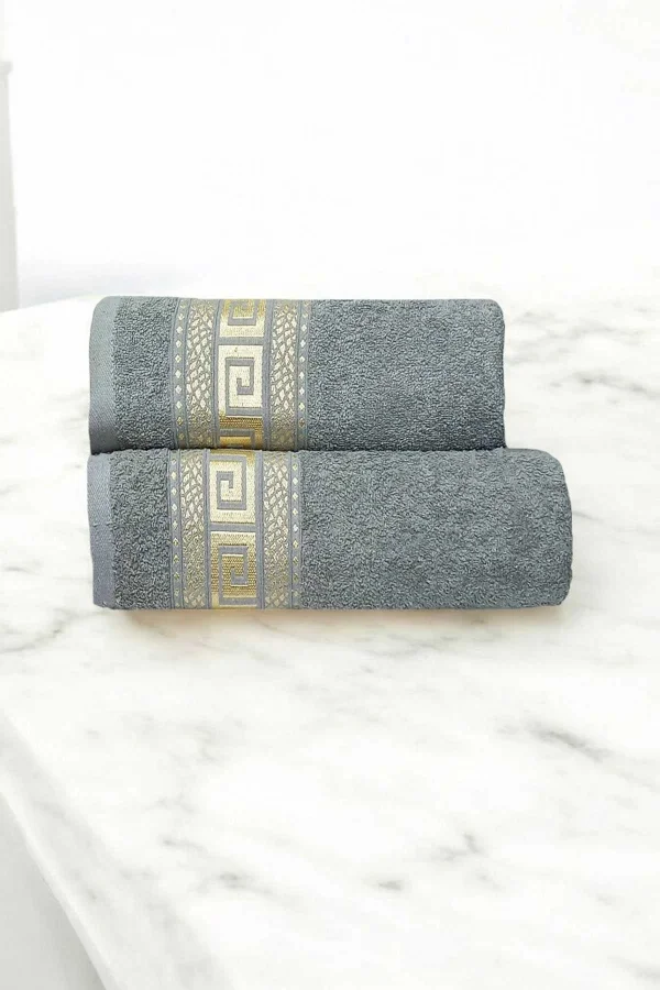 2 Parça Elysium Premium Banyo Havlu Seti  &#37;100 Pamuk 70x140 Cm Gri