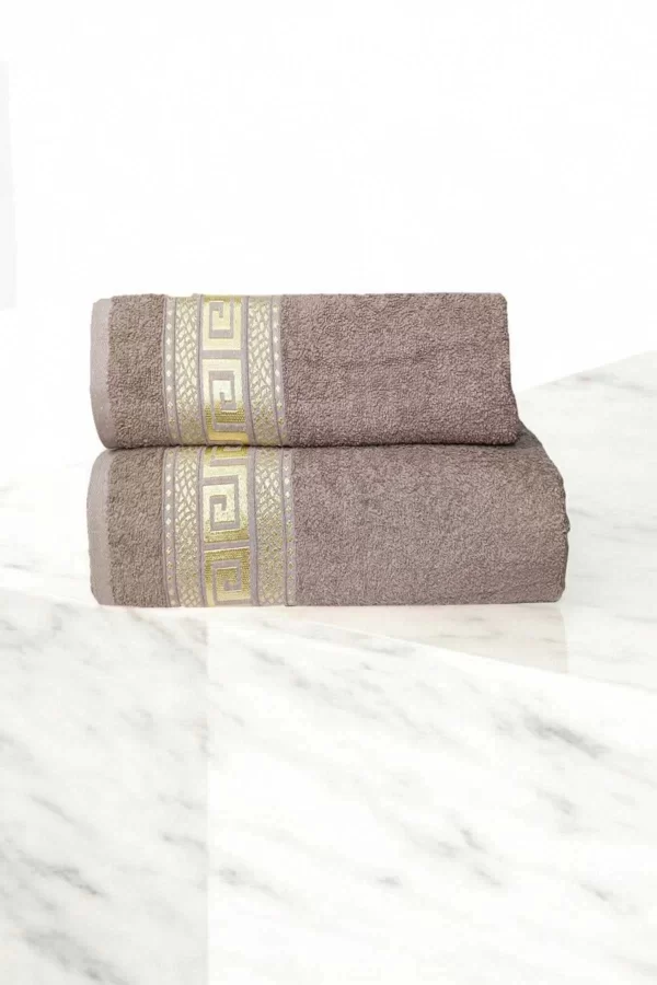 2 Parça Elysium Premium Banyo Havlu Seti  &#37;100 Pamuk 70x140 Cm Kahve
