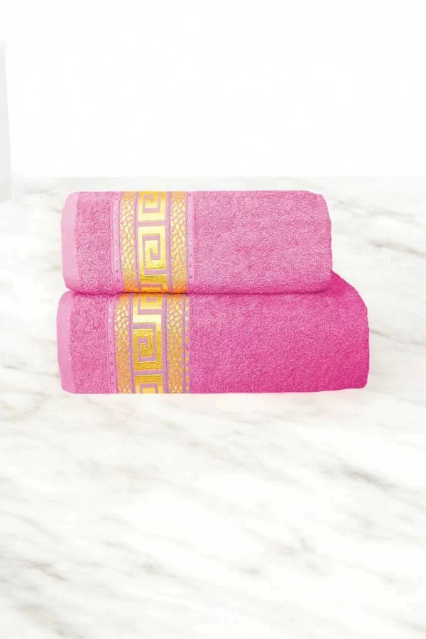 2 Parça Elysium Premium Banyo Havlu Seti  &#37;100 Pamuk 70x140 Cm Pembe