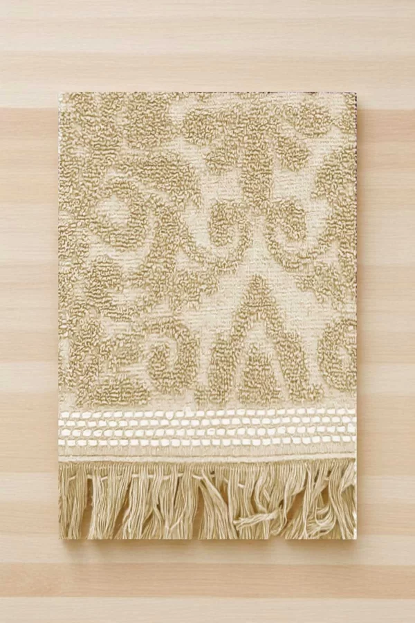 2 Parça Jakarlı Banyo Havlu Takımı &#37;100 Pamuklu 90x150 Cm Arden Bej