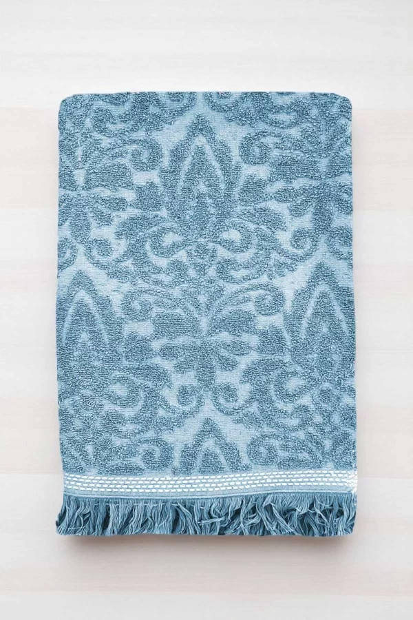 2 Parça Jakarlı Banyo Havlu Takımı &#37;100 Pamuklu 90x150 Cm Arden Mavi