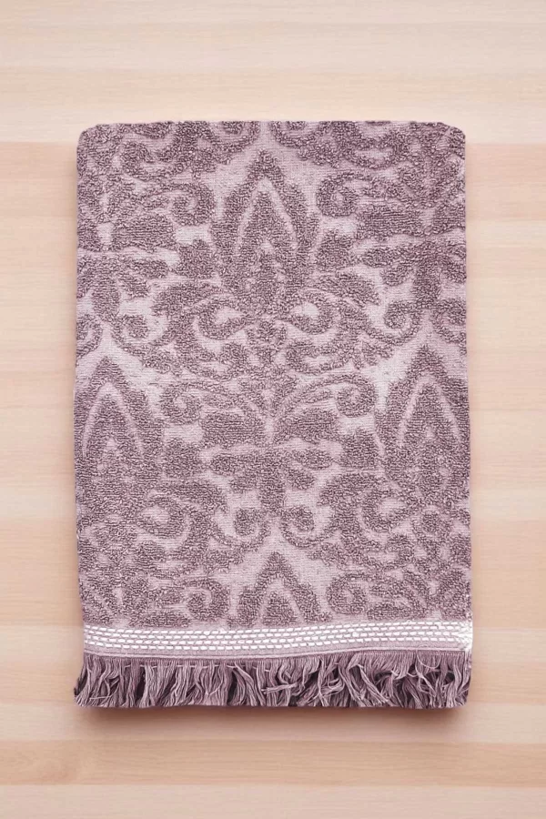 2 Parça Jakarlı Banyo Havlu Takımı &#37;100 Pamuklu 90x150 Cm Arden Mor