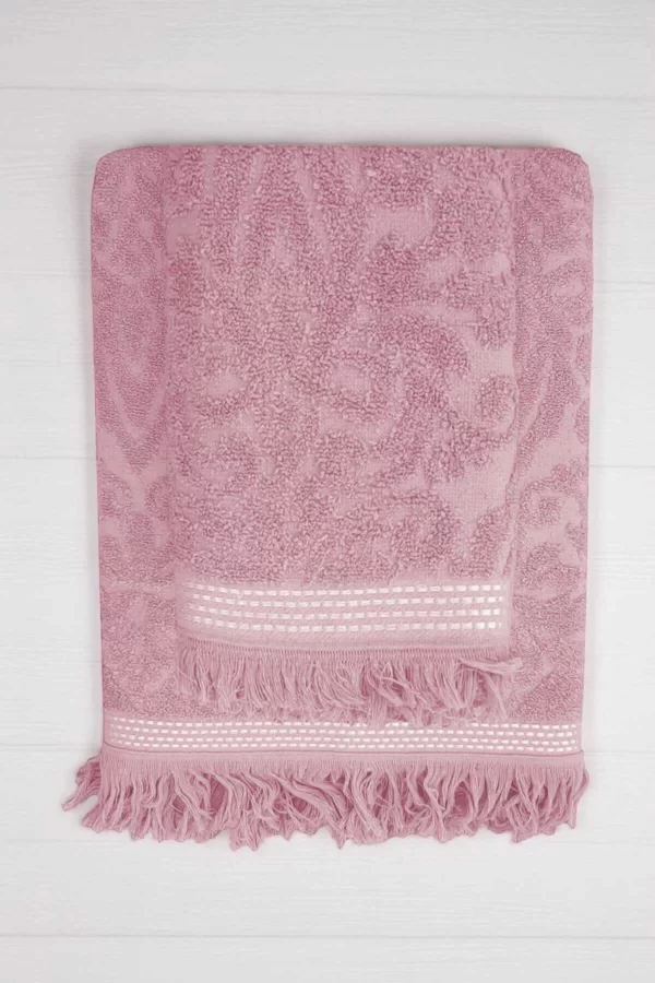 2 Parça Jakarlı Banyo Havlu Takımı &#37;100 Pamuklu 90x150 Cm Arden Pembe