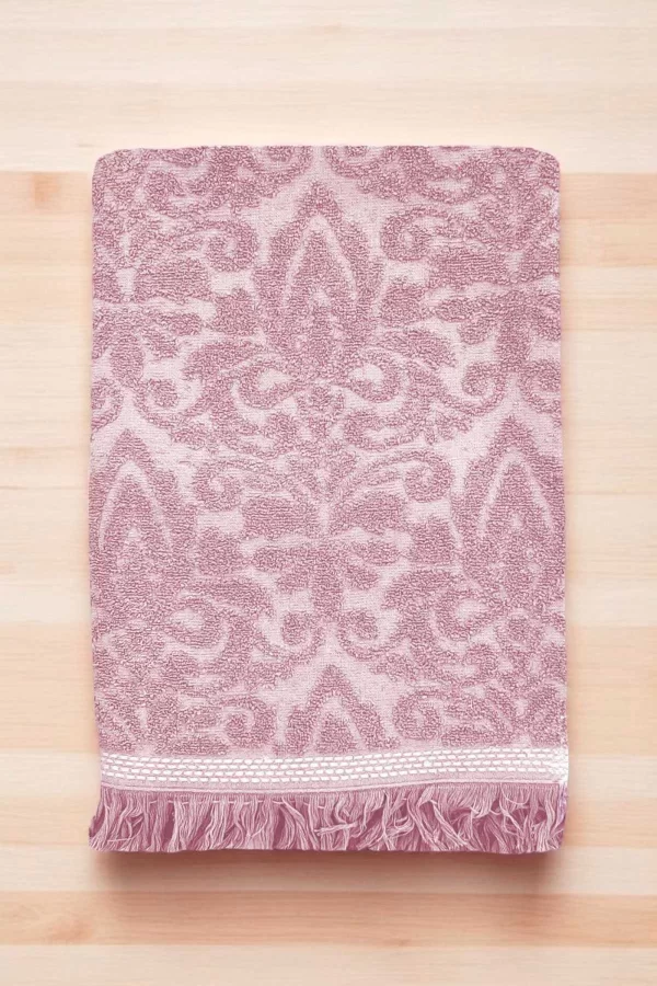 2 Parça Jakarlı Banyo Havlu Takımı &#37;100 Pamuklu 90x150 Cm Arden Pembe