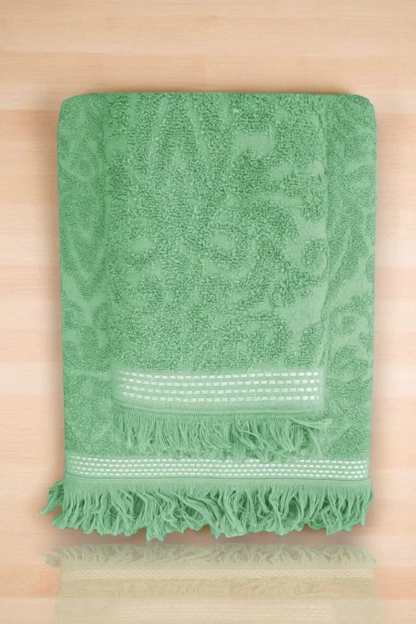 2 Parça Jakarlı Banyo Havlu Takımı &#37;100 Pamuklu 90x150 Cm Arden Yeşil