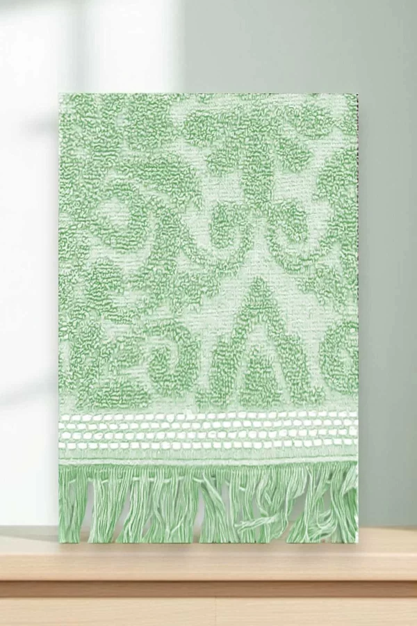 2 Parça Jakarlı Banyo Havlu Takımı &#37;100 Pamuklu 90x150 Cm Arden Yeşil