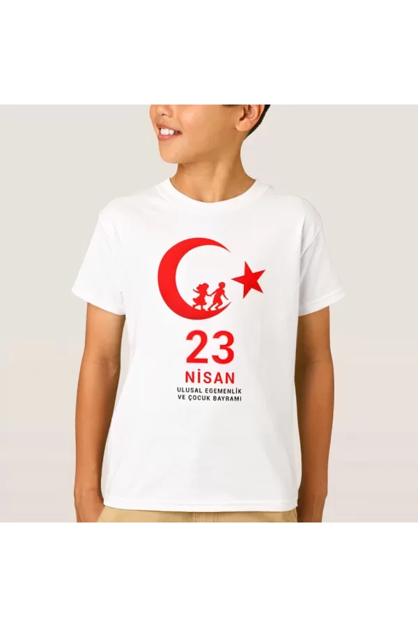 23 Nisan Çocuk Bayramı Baskılı Özel T-shirt - Beyaz