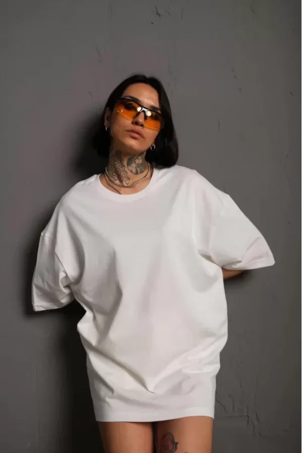 24/1 Düz A Kalite Oversize T-shirt - Beyaz