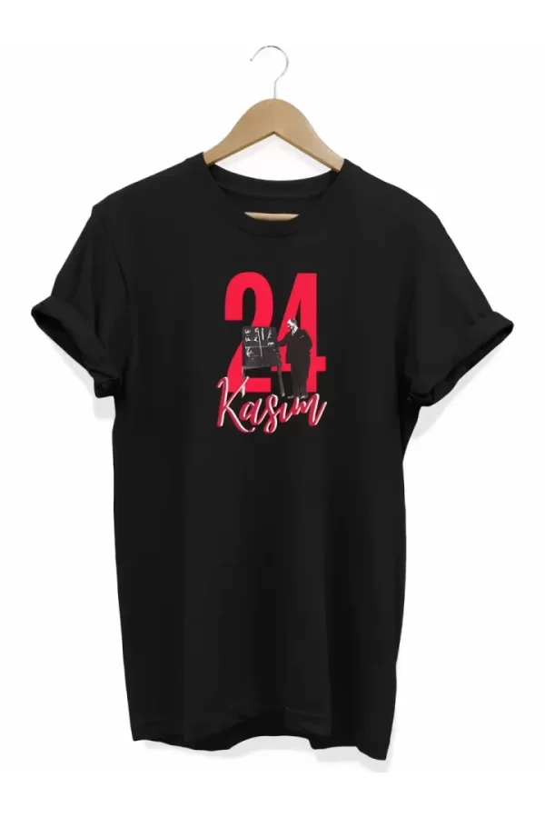 24 Kasım Öğretmenler Günü Baskılı Unisex T-shirt - Siyah