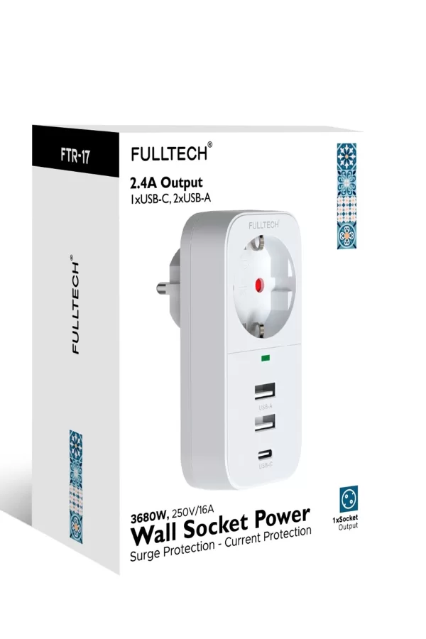 2.4a Çıkışlı 2xusb 1xtype-c Tekli Priz Ftr-17
