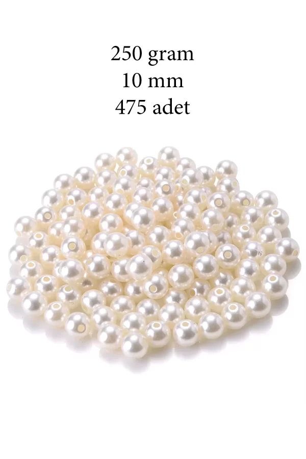 250 gram 10mm Krem Renk Plastik İnci Boncuk Çanta ve Takı Yapım Boncuğu (~475 adet)