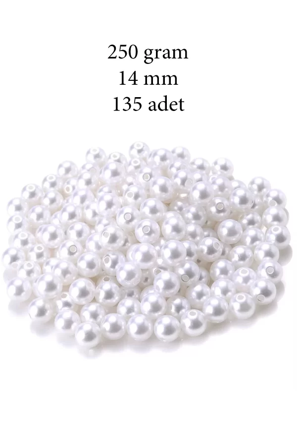 250 gram 14mm Beyaz Renk Plastik İnci Boncuk Çanta ve Takı Yapım Boncuğu (~135 adet)